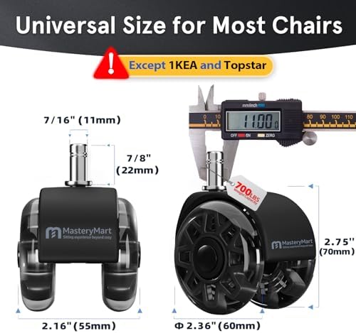 Office Chair Wheels Replacement, 2.5 Inch Heavy Duty Caster Set, for Carpet and Hardwood Floors, Universal Size 11x22mm, Fits 99%, Black