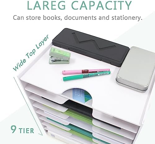 SONGWAY File Organizer for Desk - 9 Tier Wide Document Holder, Letter Mail Tray Storage Rack, File Sorter Organizer, Paper Storage Holder, Desktop Organizer for Home Office School, White