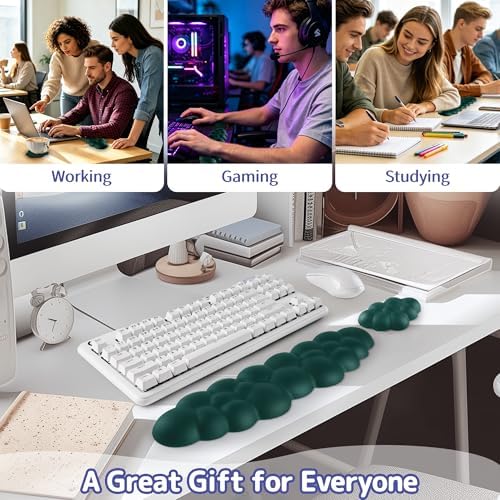 Sushret Cloud Wrist Rest Keyboard, Cloud Keyboard Wrist Pad Set with PU Leather Memory Foam, Cute Arm Rest for Palm Support, PC/Gaming Desk Accessories/Office Setup/Computer Hand Cushion - Dark Green