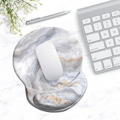 Ergonomic Mouse Pad with Support - Comfortable Wrist Rest, Non-Slip PU Base for Home Office, Studying, Gaming (Gray White Marbling)