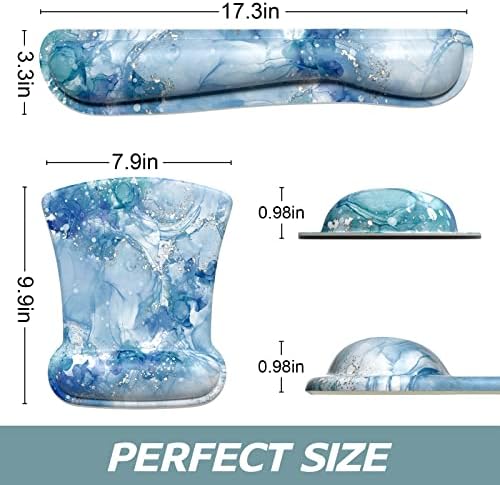 ITNRSIIET Mouse Pad Wrist Support Keyboard Wrist Rest Pad Ergonomic Mousepad Non-Slip Memory Foam Keyboard Pad Easy Typing Pain Relief Perfect for PC Laptop Gaming Office, Blue Abstract Marble