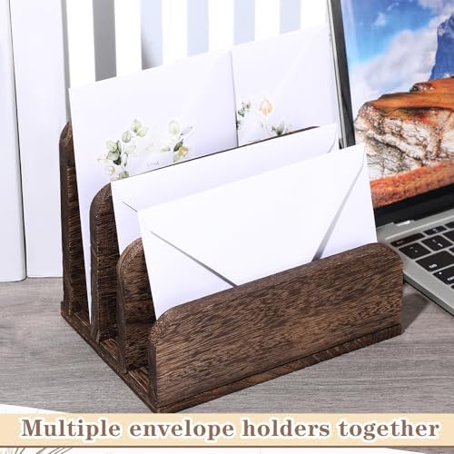 Briwooody Wooden Mail Organizer 3 Slots Mail Holder, Dark Brown