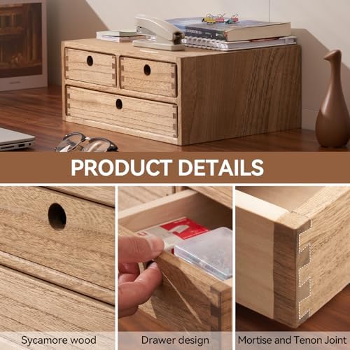 KIRIGEN Wood Desk Organizer with 3 Drawers, Desktop Storage Brown 23-DBR