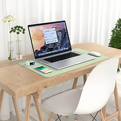 Hsurbtra Desk Pad, 23.6" x 13.8" PU Leather Desk Mat, M Extended Mouse Pad, Waterproof Desktop Blotter Protector, Non-Slip Ultra Thin Small Laptop Keyboard Writing Mat for Office Home, Lake Green
