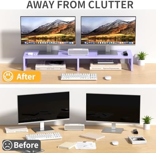 Dual Computer Monitor Stand Riser, Desk Organizers and Accessories, Printer & TV Stand, Desk Shelf, Office Desk Accessories & Desktop Workspace Organizer for Office Supplies, Purple