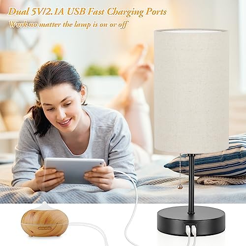 Lakumu 2 Sets Table Lamps with 2 USB, Minimalist Beside Lamps for Bedroom
