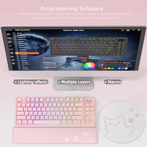 Womier 75% Pink Keyboard Wireless with Color Multimedia Screen