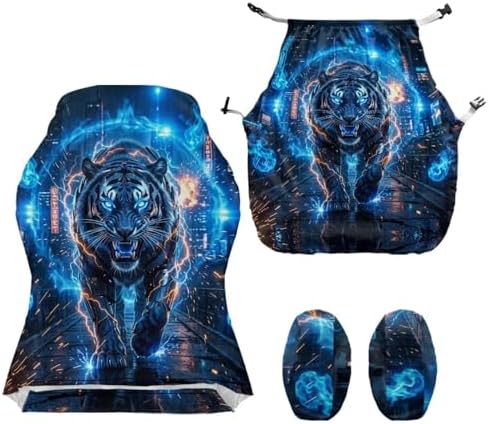 Tiger Lightning Print Gaming Chair Cover with Armrest Covers Stretch Non Slip Furniture Protector Washable Stain Resistant Office Desk Chair Slipcover