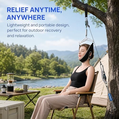 Adjustable Neck Traction Device, Hook & Gear Design No Heavy Objects Needed, Easy to Use for Neck Pain Relief, Suitable for Home & Outdoor Use