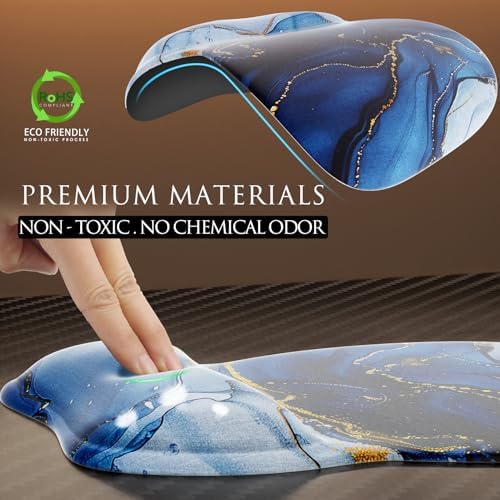 MROCO Ergonomic Mouse Pad with Gel Wrist Rest, 9.4 x 8.1 in, Blue Marble