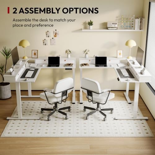 SANODESK 63x55 Electric L-Shaped Corner Standing Desk with 4 Drawers