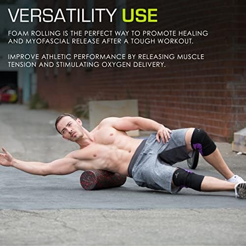ProsourceFit High Density Foam Rollers 24 - inches long, Firm Full Body Athletic Massage Tool for Back Stretching, Yoga, Pilates, Post Workout Muscle Recuperation, Black/Red