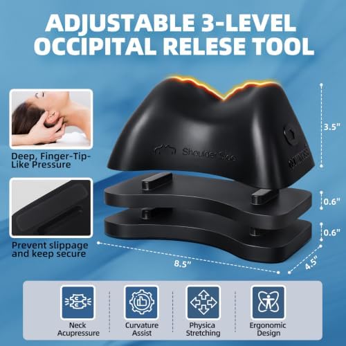 Comness 3-Level Occipital Release Tool for TMJ Relief & Pivotal Therapy - Neck Stretcher Pillow with Non-Slip Base, Height Adjustable Cervical Traction for Neck, Shoulder and Back