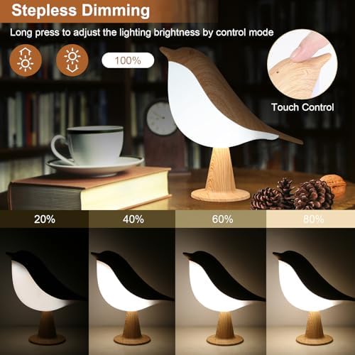 VoMii Bird Desk Lamp Set of 2, Small Table Lamp Cordless Touch Dimmable Night Light with 3 Color Temperature, Rechargeable Decorative Lamps for Bedroom Bedside Nightstand, Desk Decor, Bird Gifts