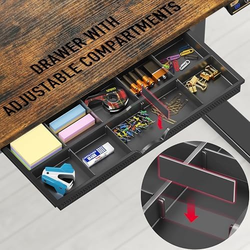 SHW 48-Inch Electric Height Adjustable Standing Desk w/Drawer, Rustic Brown