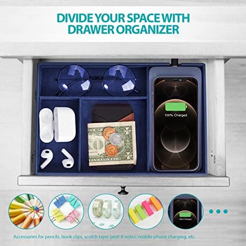 Valet Tray, Built in Wireless Charging Pad, Nightstand Organizer