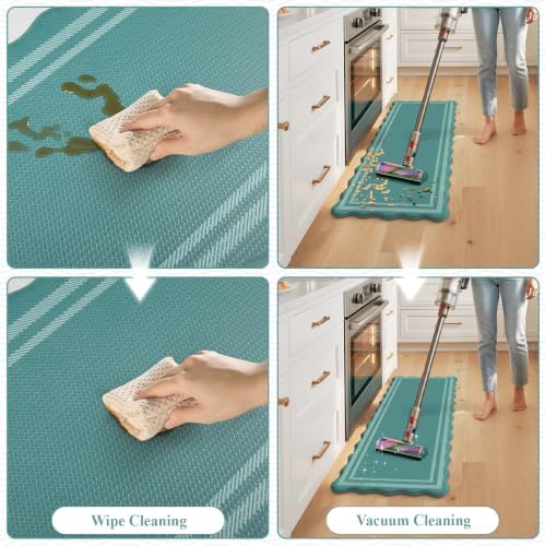 KIMODE Anti Fatigue Kitchen Mats,Teal Scalloped Rugs for Kitchen Floor