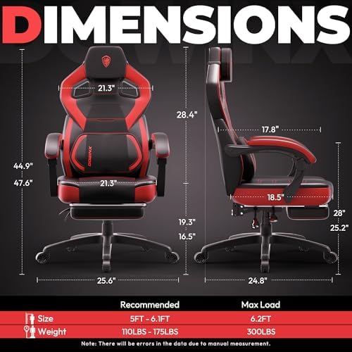 Dowinx Big and Tall Ergonomic Gaming Chair with Footrest, Red