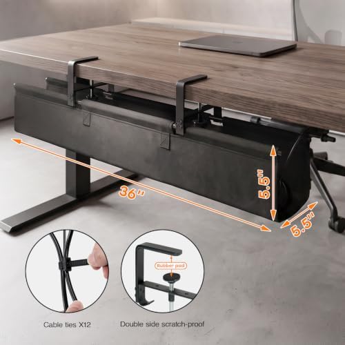 No Drill Under Desk Cable Management Tray, 36 Inch, Black