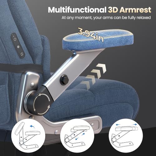 Big and Tall Office Chair with Kneading Massage, Comfy and Heavy Duty (Fabric Blue)