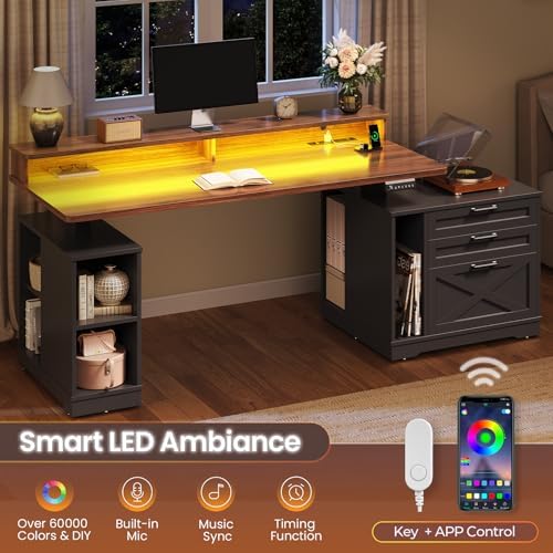 SEDETA Farmhouse Electric Standing Desk with 3 Drawers and File Cabinet