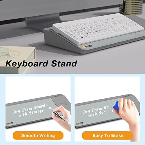 SELEAD Desktop Glass Whiteboard with Wireless Charger and Storage, Gray