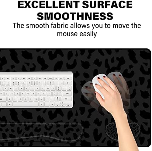 3Pcs Large Gaming Mouse Pad Desk Mat,Keyboard Mouse Wrist Rest Support Set,Extended Laptop Mouse Pad Memory Foam Non-Slip Base for Gamer Home Office(31.5x15.7in)-Black Leopard Cheetah
