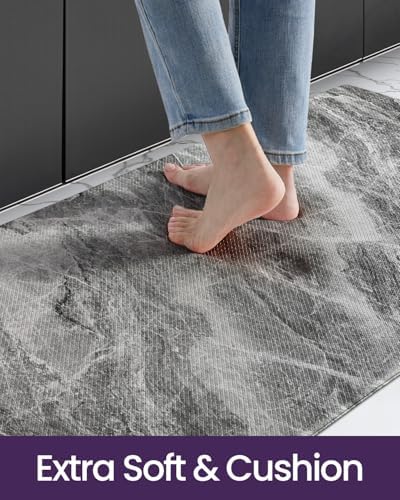 DEXI Kitchen Floor Mats Cushioned Anti Fatigue, 23x59 Dark Grey Marble