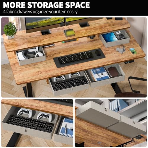 Kingant Electric Standing Desk with 4 Drawers, Height Adjustable 63"x 30"