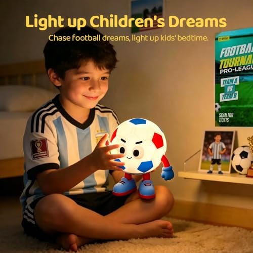 S NMT Silicone Soccer Night Light, RGB Color Changing Rechargeable Nightlight, Timing 2 Level Brightness Sleeping Table Decoration Bedside Lamp with Touch Control