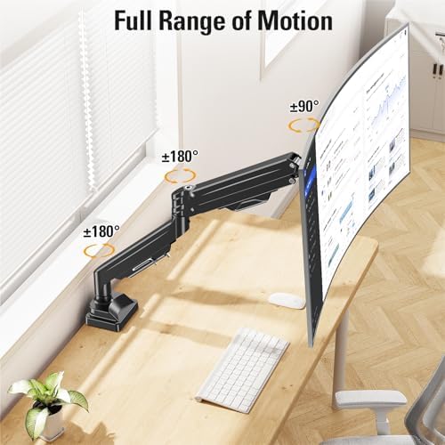 Heavy Duty Single Monitor Arm for 13-42" Ultrawide Screen, Adjustable Monitor Mount with Tilt Rotation Swivel, Gas Spring Desk Mount Bracket with Clamp/Grommet, Holds 33lbs, Max VESA 100x100