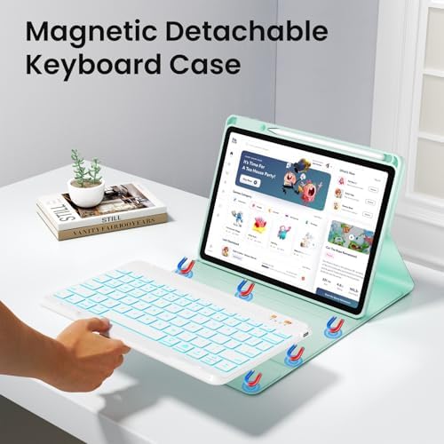 Keyboard case for ipad Air 11 inch(M2 2024)/10.9 Inch Air 5th 4th Generation & iPad Pro 11 inch (1st/2nd/3rd/4th Gen)-Backlit Detachable Keyboard, Folio Cover with Upper Easily Pencil Holder-(Green)