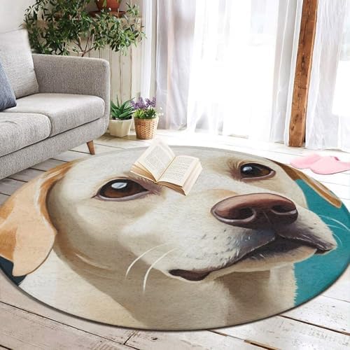Men's Large Home Decor Mat, Soft Round Yoga Carpet, Non Slip Machine Washable Home Office Circle Rug Retriever Dog