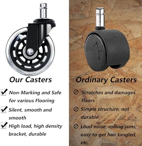 3" Office Chair Wheels for Casters Replacement Set of 5 - Office Caster Wheels for Carpet,Computer Chair Wheels,Smooth & Mute for Hardwood Floors and Mats. (Transparent)
