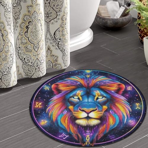 Highly Premium Quality Floor Mat, Office Chair Decor Mat, Room Sofa Yoga Soft Round Carpet Trippy Lion Leo Constellation Art, 24inch