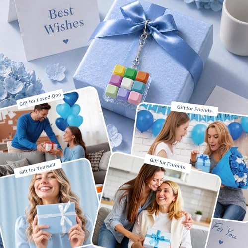 Keyboard Fidget Toy, Creamy Fidget Clicker Keyboard Fidget Keychain, Button Fidget Gifts for Adults, Boost Focus & Ease Anxiety Anywhere — Perfect Stress-Relief Gift (3×3 Grid Layout A)