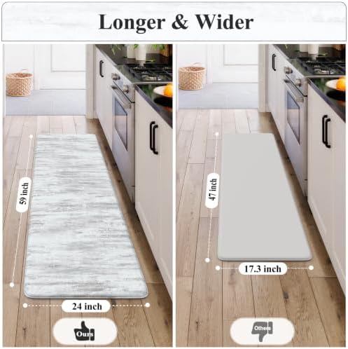 KIMODE Kitchen Mats Cushioned Anti Fatigue,Misty Grey Kitchen Decor 24"x59"