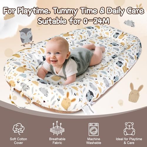 Infant Lounger Cushion for Supervised Playtime, Soft Breathable Cotton Support Pad for Tummy Practice, Relaxation and Everyday Care