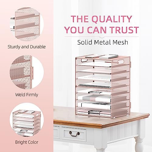 9-Tier Paper Organizer for Desk, Letter Tray with Handles, Pink, 2 Pack