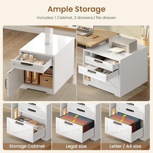 SEDETA Farmhouse L Shaped Standing Desk, 70.1" x 73.2" Height Adjustable Home Office Executive Desk with Drawers, Power Outlet, Monitor Stand, Sit Stand Table with Led Lights for Home Office, Oak