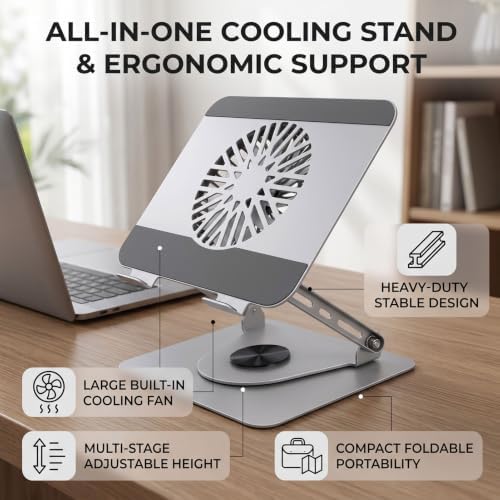 Dpofirs Laptop Stand with Integrated Fan, Stable Design (Gray)