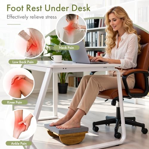 Wooden Under Desk Foot Rest with Detachable Cushion