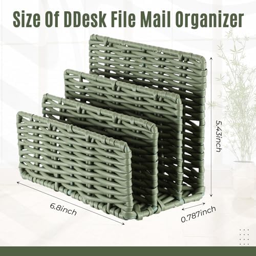 Paper Rattan Mail Organizer for Desk Mail Holder Countertop with 3 Slot Paper Rattan Letter Sorter File Holder Envelope Book Stand Farmhouse Office Desk Organizer and Storage Accessories