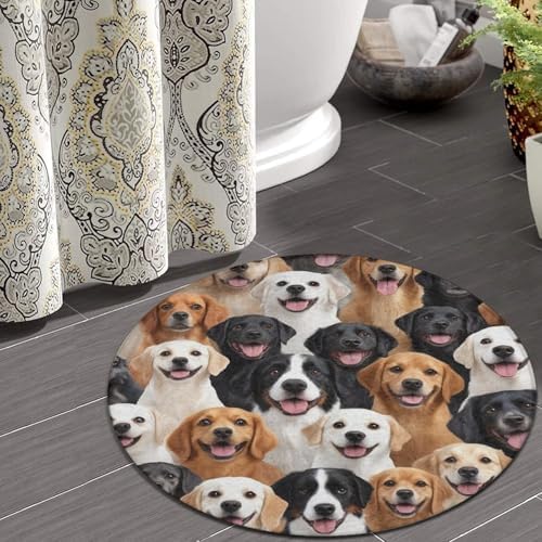 Fashion Round Area Rug Large Non Slip Carpet, Retriever Puppy Dog Unisex Home Decor Mat