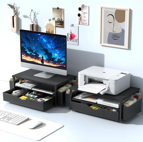 Spacrea Desk Organizers and Accessories, Printer Stand with Storage, Black