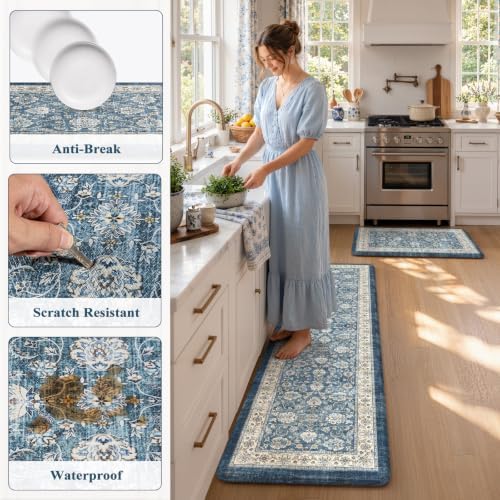 KIMODE Anti Fatigue Mats for Kitchen Floor, Boho Floral Home Kitchen Decor