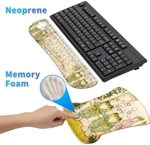 3Pcs Ergonomic Memory Foam Keyboard Wrist Rest Pad Set, Frog Pajamas