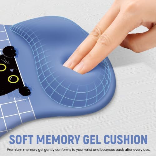 Ergonomic Mouse Pad with Wrist Rest, Gel Wrist Support, Blue Cat