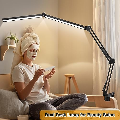 Toolour Desk Lamps for Nail Tech,24W Large Dual Architect Lamp with Remote Control,5 Colors Stepless Dimming Sleep Mode & Memory Function Workbench LED Halfmoon Light for Beauty Salon Home Office