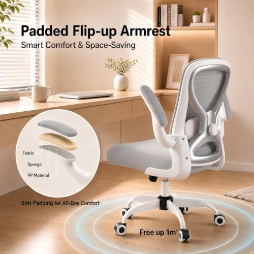 Ergonomic Home Office Chair, 4-Way Lumbar, Thick Cushion, 330LBS (Gray/Finish Silver)